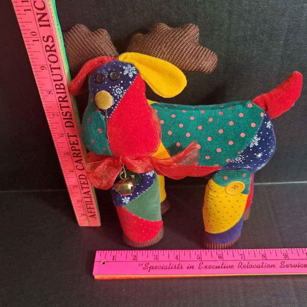 Sun Point Co Moose Plush‎ Whimsical Patchwork Reindeer Decorative Plush w/Bell